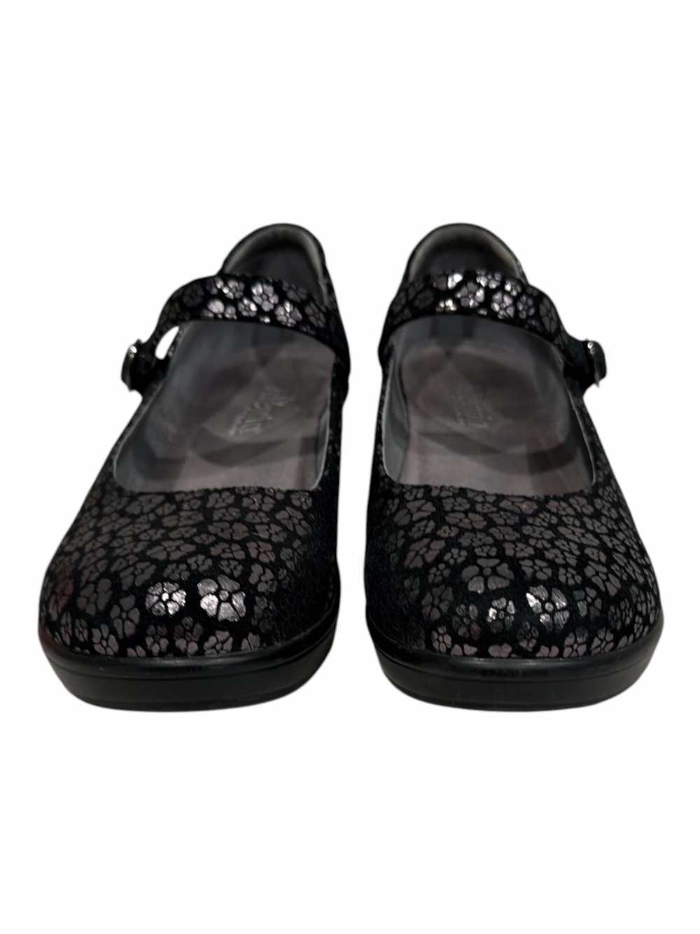 Alegria Harper Mary Jane Shoes EU 40 Black Silver Floral Leather Comfort Heel - Picture 5 of 11